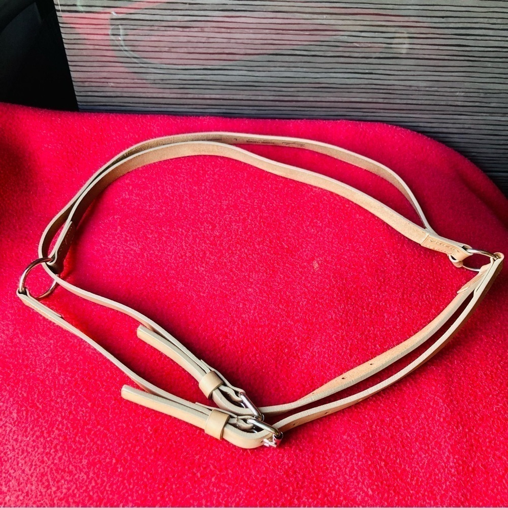 GARUGLIERI Leather Belt Made in Italy Double Strand with O Rings Metal
